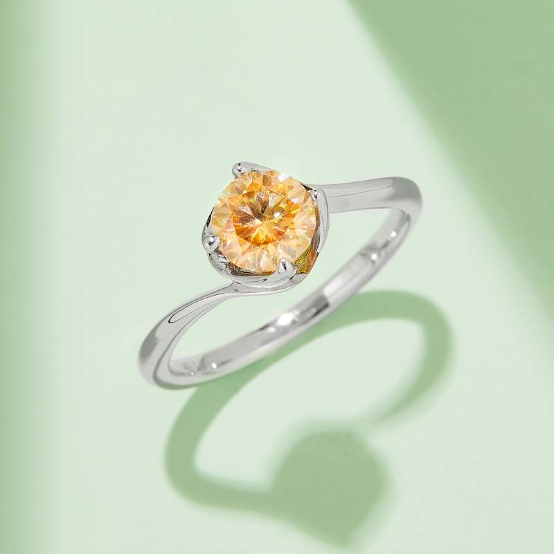 扭臂花蕾S925银镀白金MoissaniteWomen's Ring1ctD级